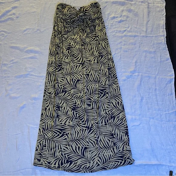 A pea in the Pod Small Maternity Dress with Tie Long Plam design cream & blue - Picture 1 of 5